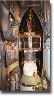 Protective fairing cover is placed around WMAP for launch